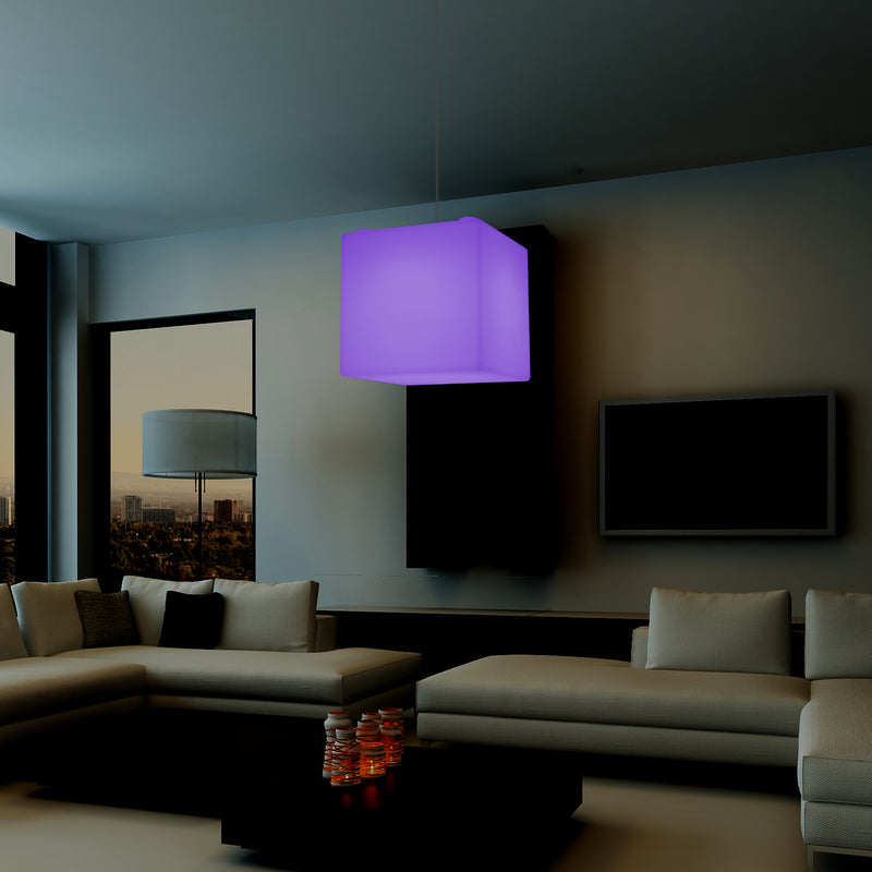 Plafonnier contemporain Lampe de suspension LED en forme de cube 300mm E27 changement de couleur RGB