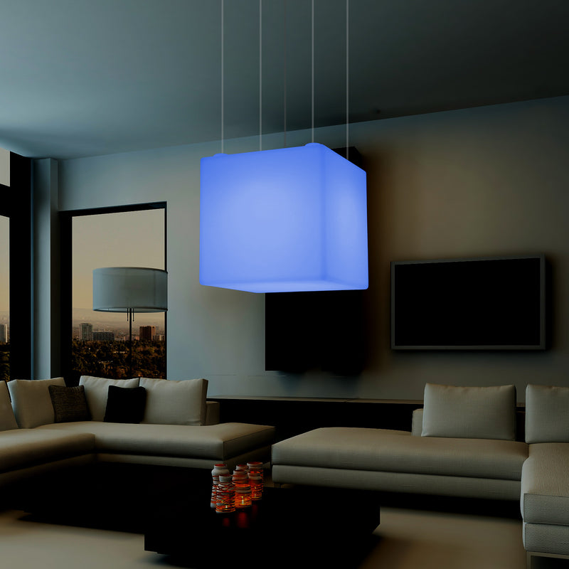 Lampe pendante en forme de cube éclairage LED géométrique au plafond 60 cm E27 RGB avec télécommande
