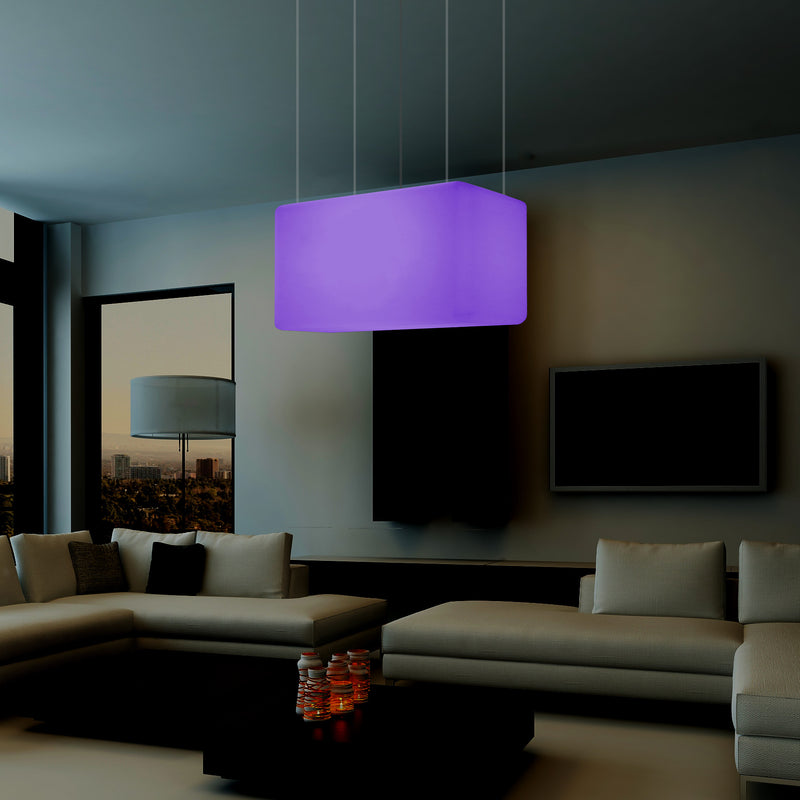 Plafonnier unique, lampe suspendue LED linéaire îlot de cuisine 55 x 35 cm E27 RGB avec télécommande