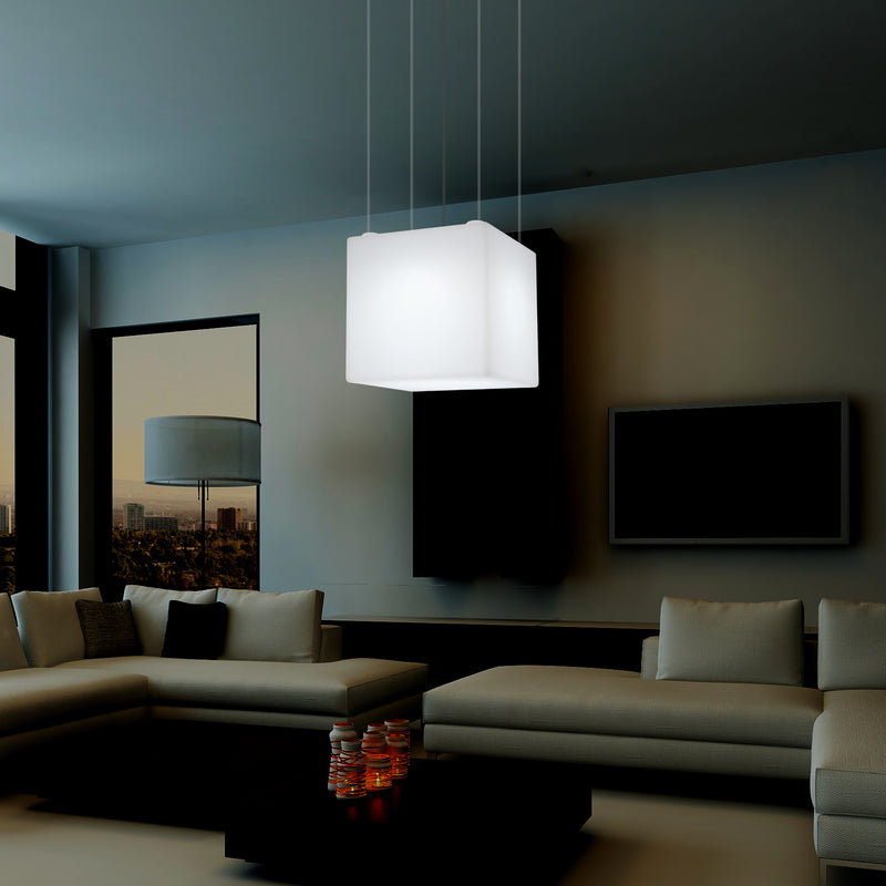 Plafonnier géométrique, éclairage suspendu à LED en forme de cube, 50 x 50 cm, E27, blanc