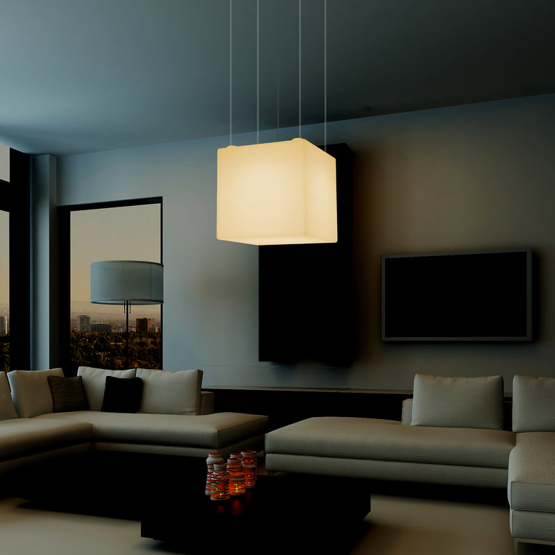 Lampe suspendue LED Cube, Plafonnier géométrique, 40 x 40 cm, E27, blanc chaud