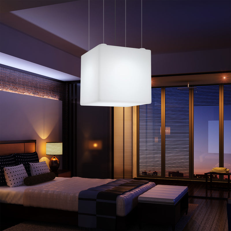 Lampe LED à suspension en forme de cube, grand luminaire géométrique à suspension 600 mm, E27, blanc