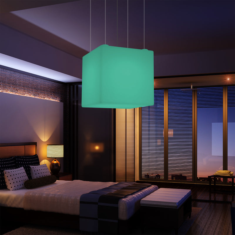 Lampe pendante en forme de cube éclairage LED géométrique au plafond 60 cm E27 RGB avec télécommande
