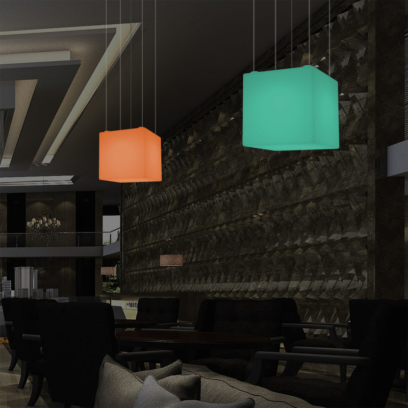 Plafonnier Cube LED, lampe décorative suspendue, 500 mm, E27, éclairage d'ambiance RGB