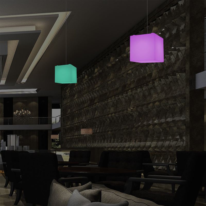 Lampe à suspension en forme de cube, lumière pendante moderne à LED, 20 cm, E27, couleur changeante
