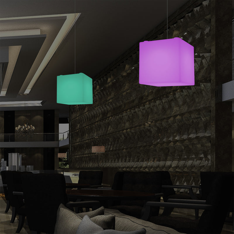 Plafonnier contemporain Lampe de suspension LED en forme de cube 300mm E27 changement de couleur RGB