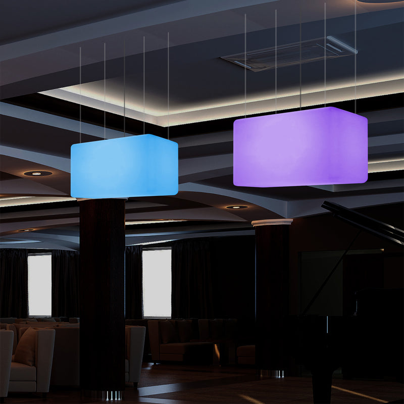Plafonnier unique, lampe suspendue LED linéaire îlot de cuisine 55 x 35 cm E27 RGB avec télécommande