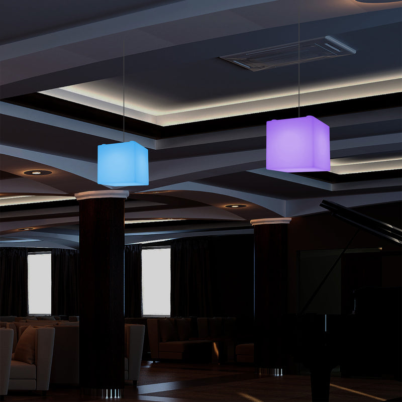 Lampe à suspension en forme de cube, lumière pendante moderne à LED, 20 cm, E27, couleur changeante