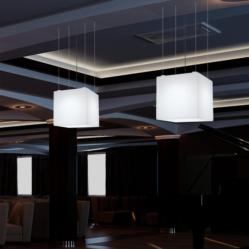 Plafonnier géométrique, éclairage suspendu à LED en forme de cube, 50 x 50 cm, E27, blanc