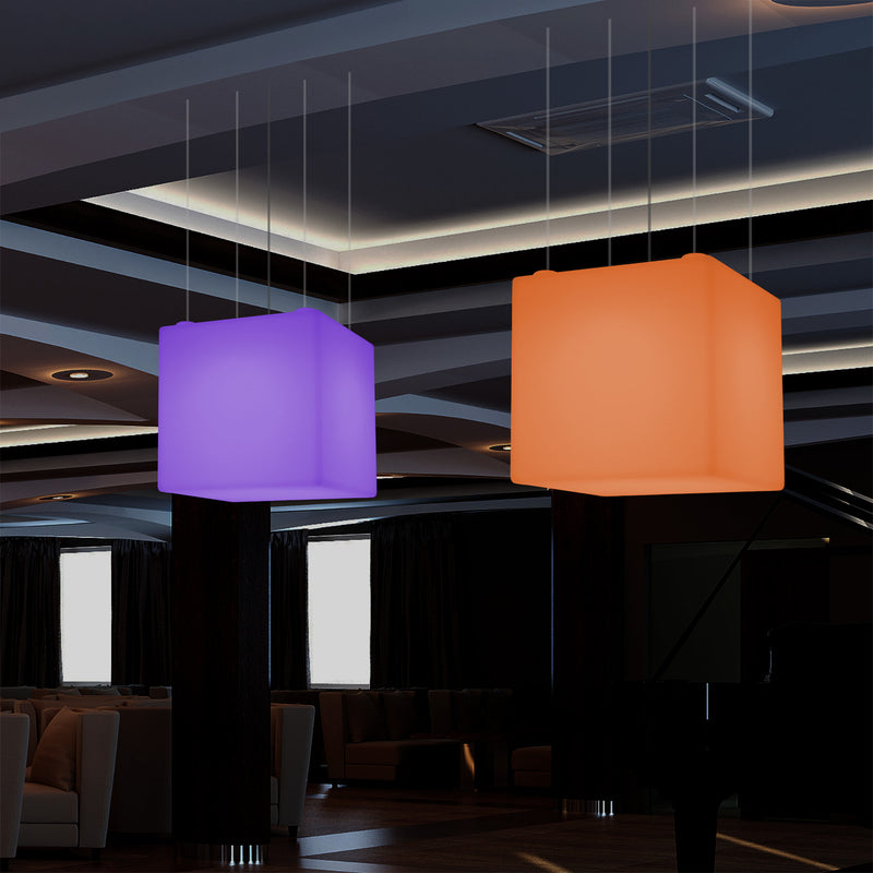 Lampe pendante en forme de cube éclairage LED géométrique au plafond 60 cm E27 RGB avec télécommande