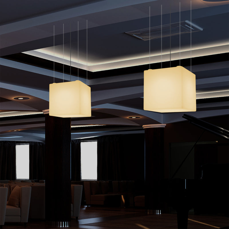 Lampe suspendue LED Cube, Plafonnier géométrique, 40 x 40 cm, E27, blanc chaud