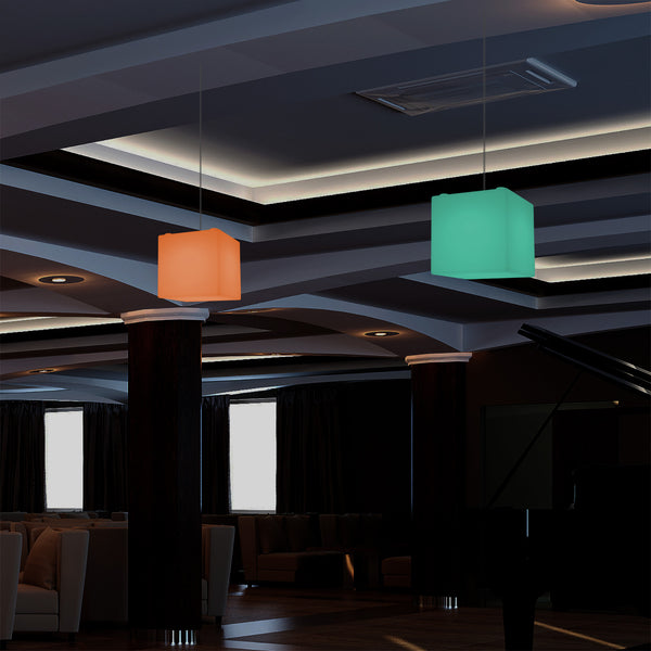 Suspension Cube, plafonnier moderne RGB 15cm avec changement de couleur et télécommande