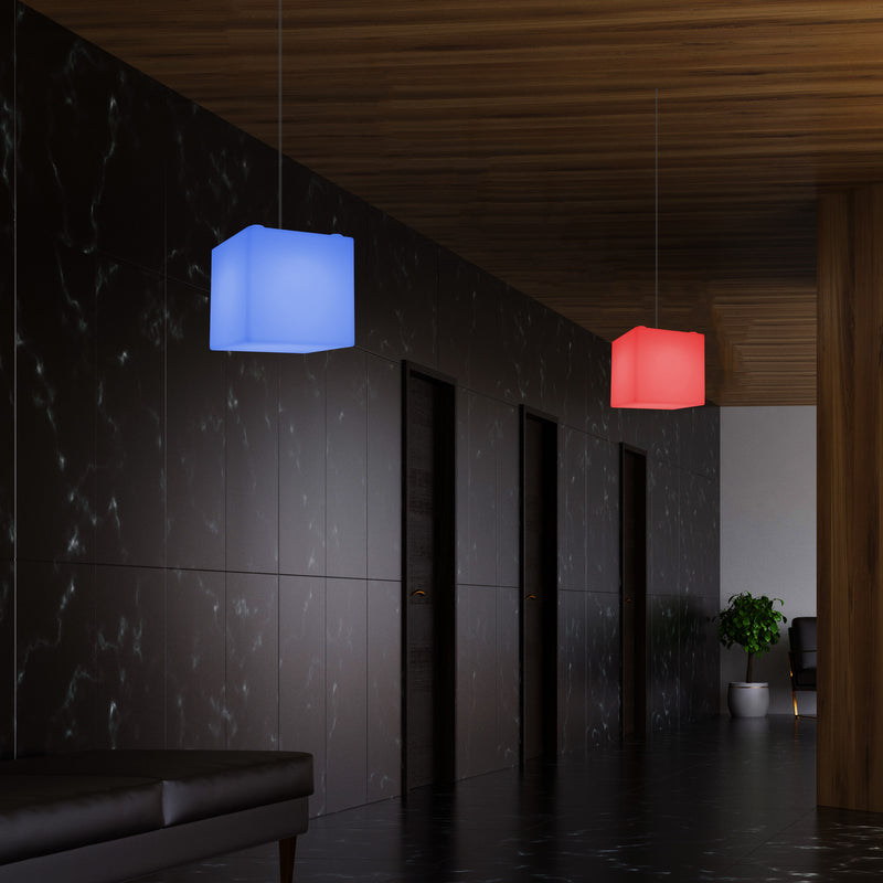 Lampe à suspension en forme de cube, lumière pendante moderne à LED, 20 cm, E27, couleur changeante