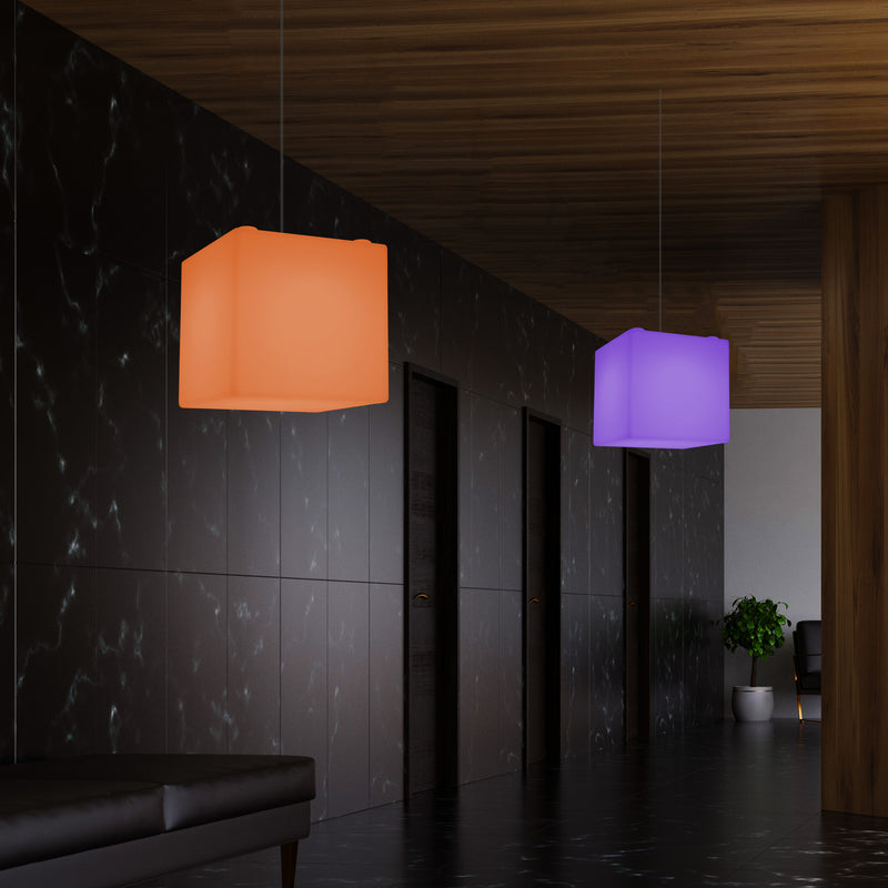 Plafonnier contemporain Lampe de suspension LED en forme de cube 300mm E27 changement de couleur RGB