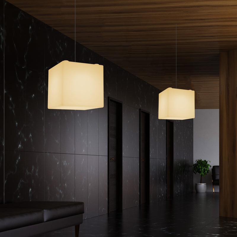 Lampe LED suspendue en forme de cube, éclairage moderne de plafond, 30 cm, E27, blanc chaud