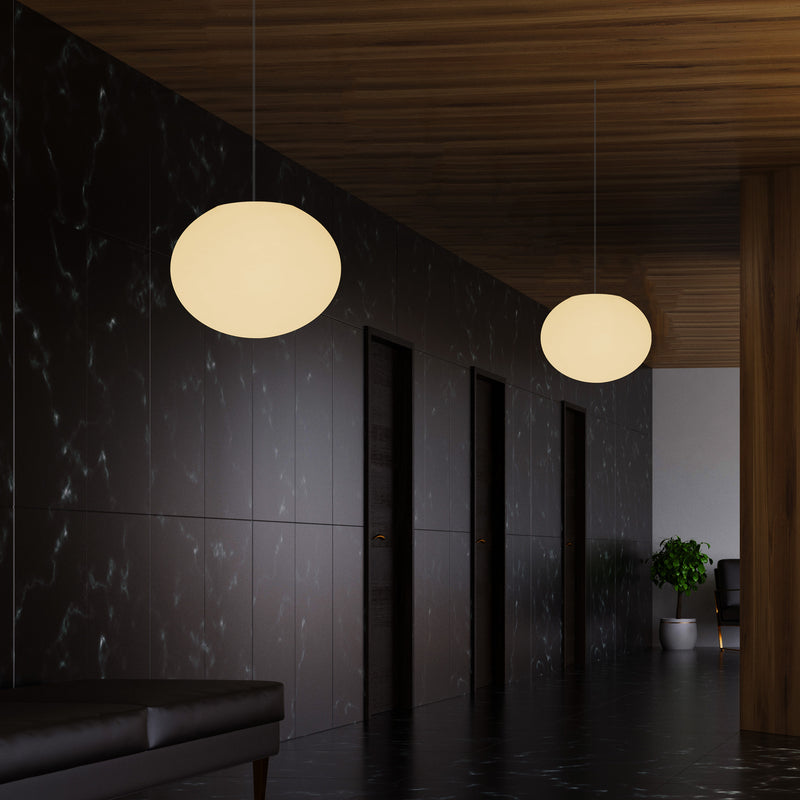 Plafonnier suspendu décoratif E27, lampe suspendue à LED lumière 3D ovale elliptique, boule 27 cm