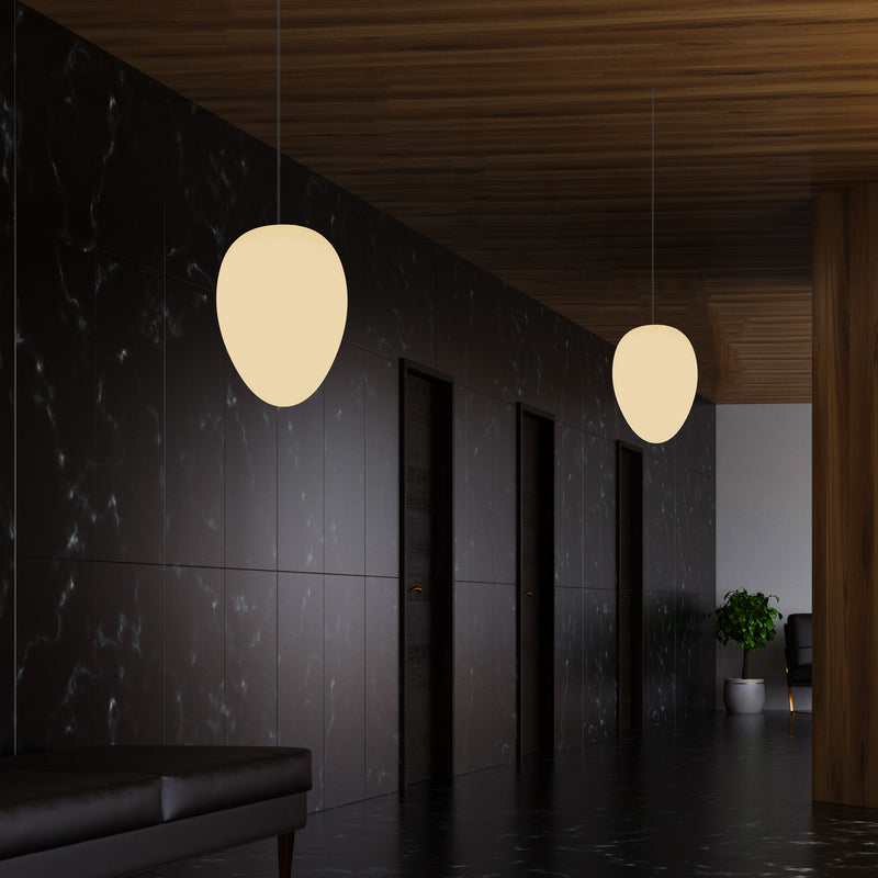 Plafonnier suspendu décoratif E27, Lampe pendante LED Lumière ovale design, 37 cm, blanc chaud