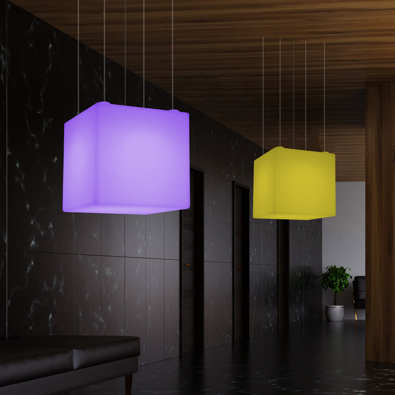 Lampe pendante en forme de cube éclairage LED géométrique au plafond 60 cm E27 RGB avec télécommande