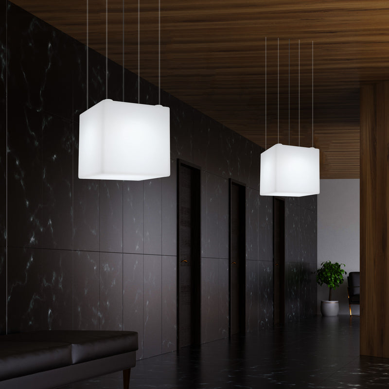 Plafonnier géométrique, éclairage suspendu à LED en forme de cube, 50 x 50 cm, E27, blanc