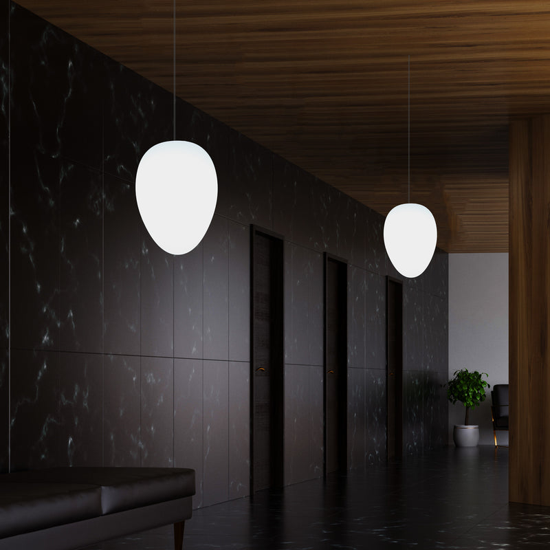 Plafonnier suspendu unique à LED E27, suspension ovale design, taille 37 cm, ampoule blanche