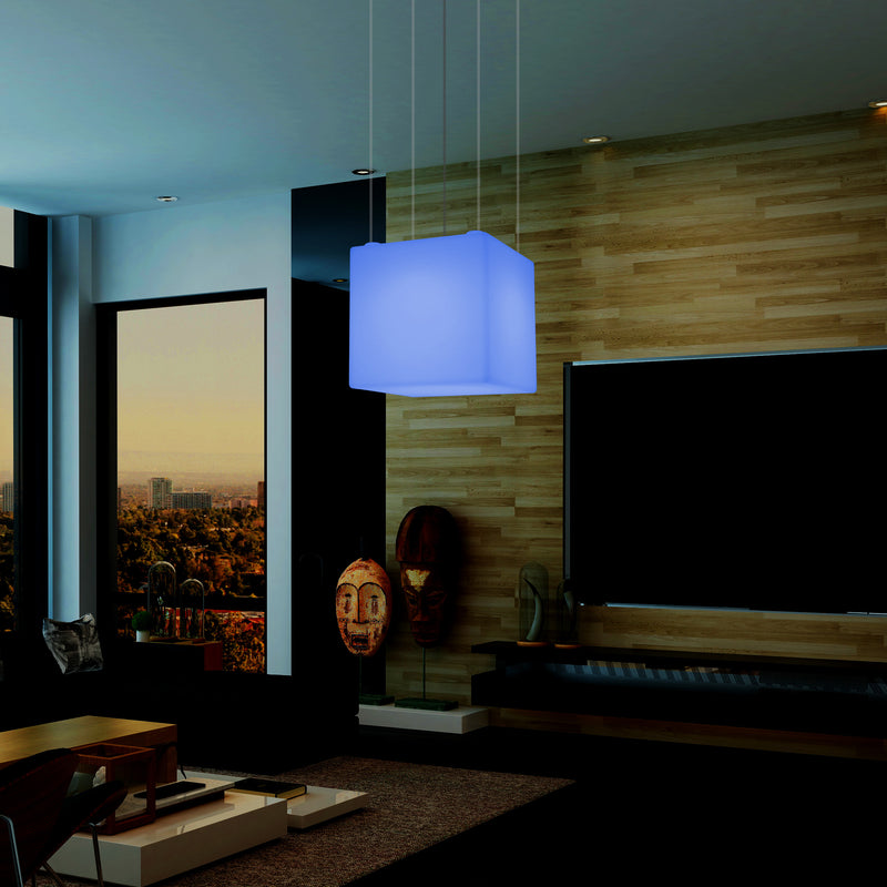 Plafonnier Cube LED, lampe décorative suspendue, 500 mm, E27, éclairage d'ambiance RGB