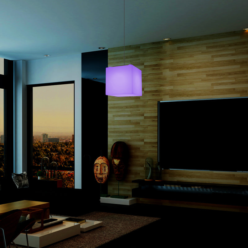 Lampe à suspension en forme de cube, lumière pendante moderne à LED, 20 cm, E27, couleur changeante