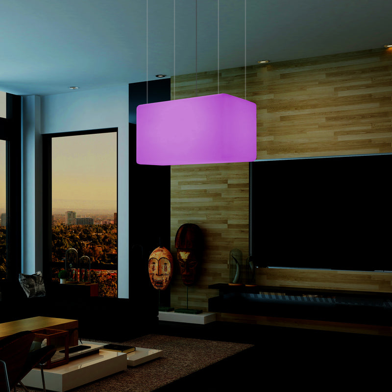 Plafonnier unique, lampe suspendue LED linéaire îlot de cuisine 55 x 35 cm E27 RGB avec télécommande