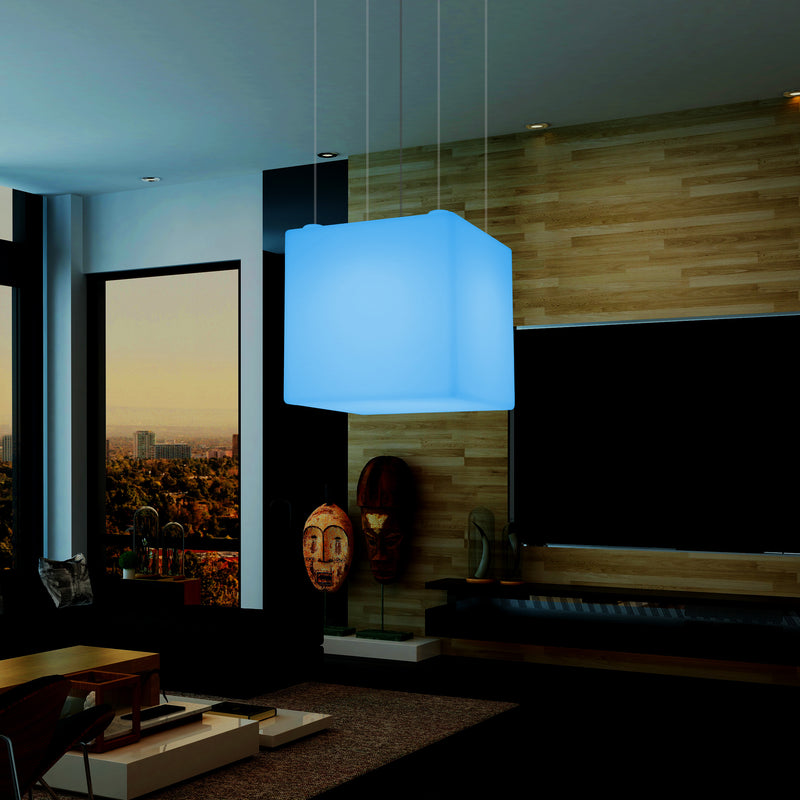 Lampe pendante en forme de cube éclairage LED géométrique au plafond 60 cm E27 RGB avec télécommande