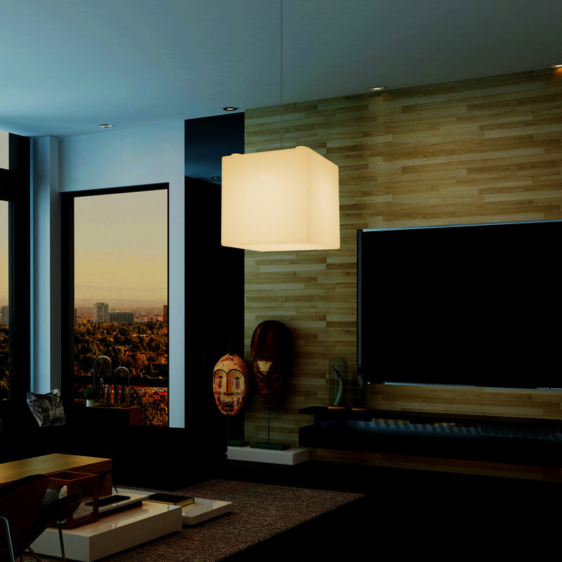 Lampe LED suspendue en forme de cube, éclairage moderne de plafond, 30 cm, E27, blanc chaud