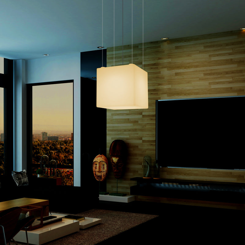 Lampe suspendue LED Cube, Plafonnier géométrique, 40 x 40 cm, E27, blanc chaud