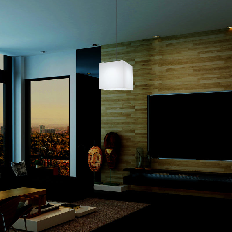 Éclairage de suspension Cube LED, Lampe pendante moderne, 200 mm, ampoule E27, lumière blanche