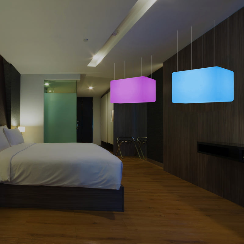 Plafonnier unique, lampe suspendue LED linéaire îlot de cuisine 55 x 35 cm E27 RGB avec télécommande