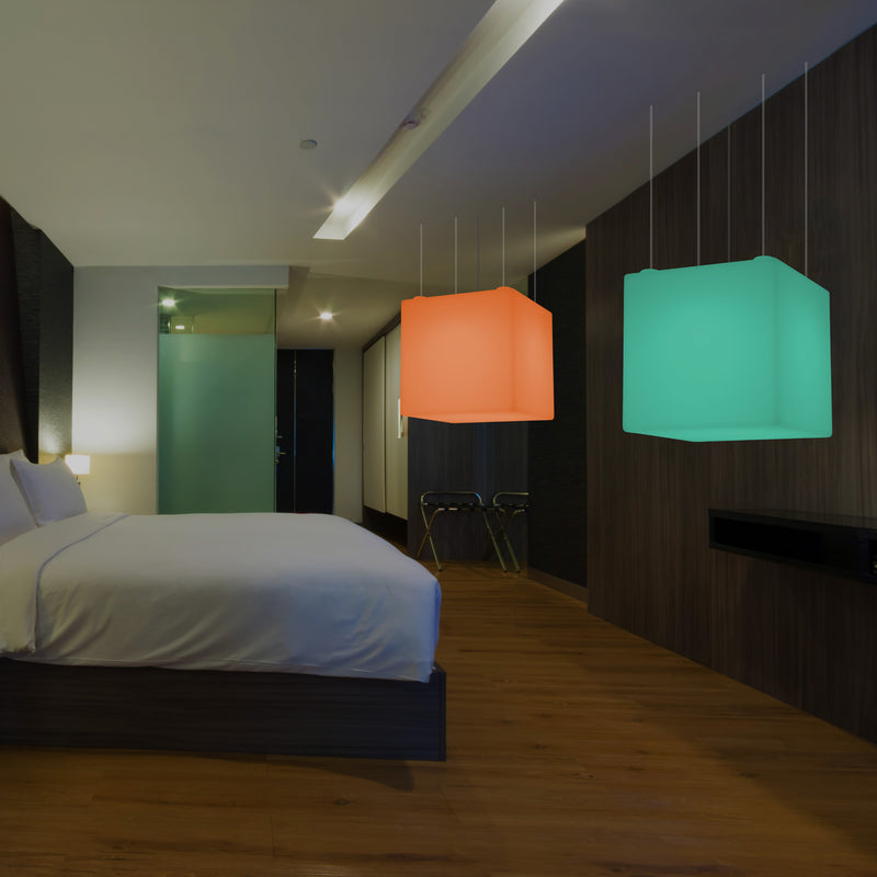 Lampe pendante en forme de cube éclairage LED géométrique au plafond 60 cm E27 RGB avec télécommande