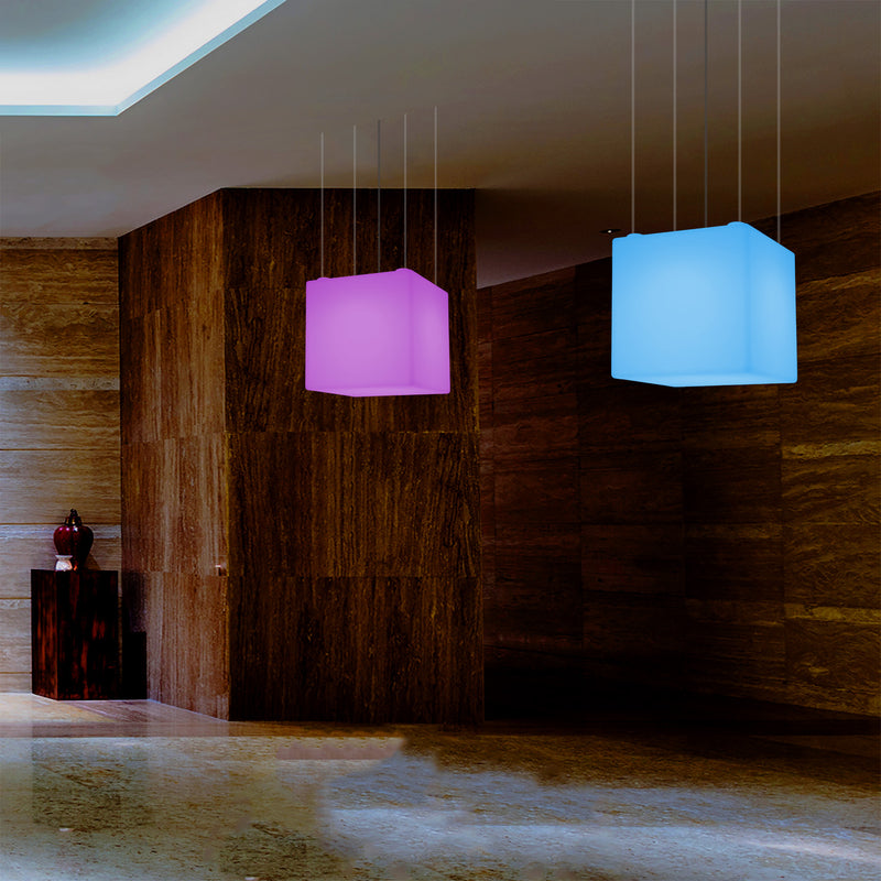 Plafonnier Cube LED, lampe décorative suspendue, 500 mm, E27, éclairage d'ambiance RGB