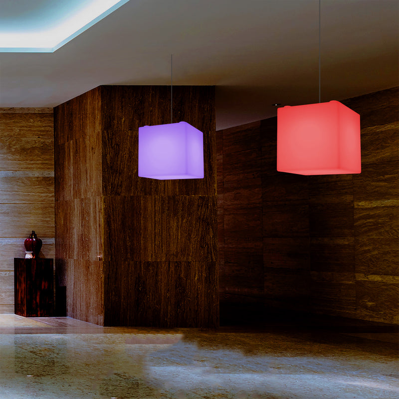 Plafonnier contemporain Lampe de suspension LED en forme de cube 300mm E27 changement de couleur RGB
