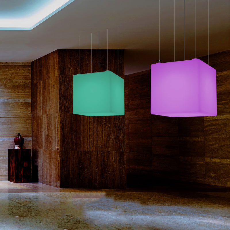 Lampe pendante en forme de cube éclairage LED géométrique au plafond 60 cm E27 RGB avec télécommande