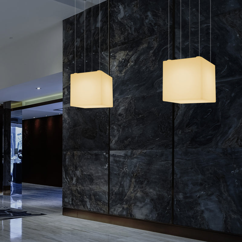 Lampe suspendue LED Cube, Plafonnier géométrique, 40 x 40 cm, E27, blanc chaud