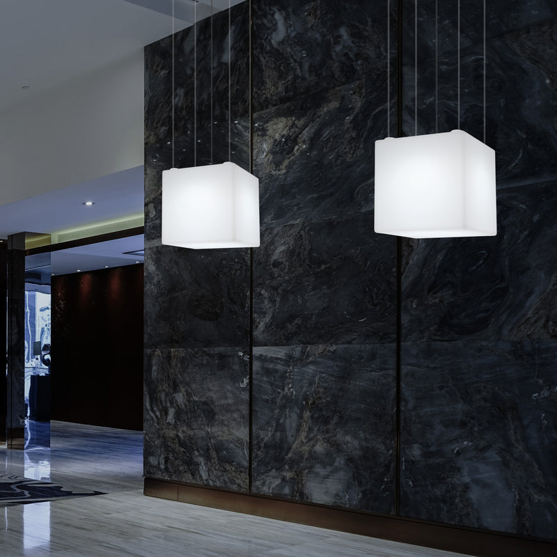 Plafonnier géométrique, éclairage suspendu à LED en forme de cube, 50 x 50 cm, E27, blanc