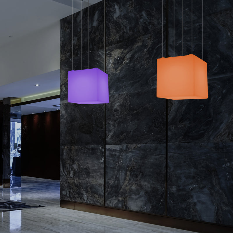 Plafonnier Cube LED, lampe décorative suspendue, 500 mm, E27, éclairage d'ambiance RGB