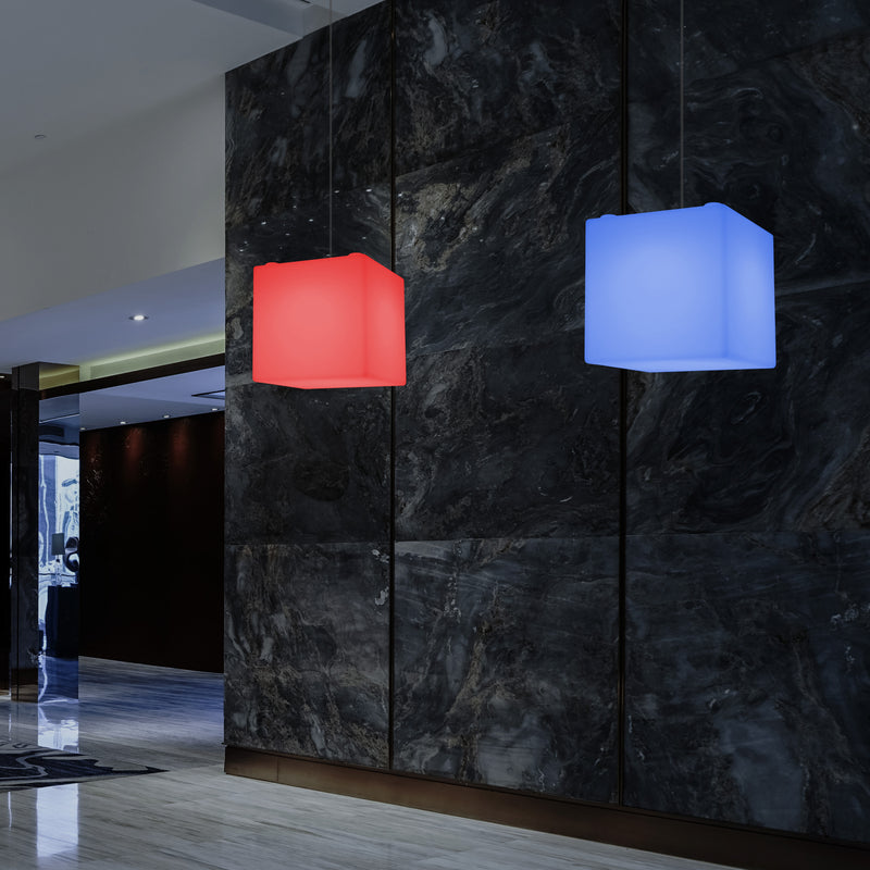 Plafonnier contemporain Lampe de suspension LED en forme de cube 300mm E27 changement de couleur RGB
