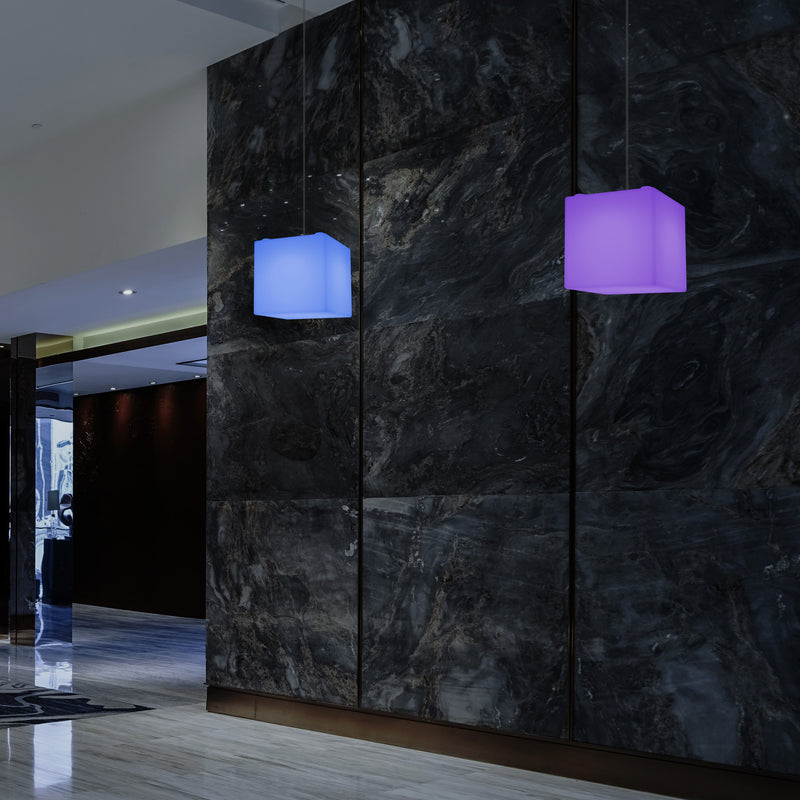 Lampe à suspension en forme de cube, lumière pendante moderne à LED, 20 cm, E27, couleur changeante