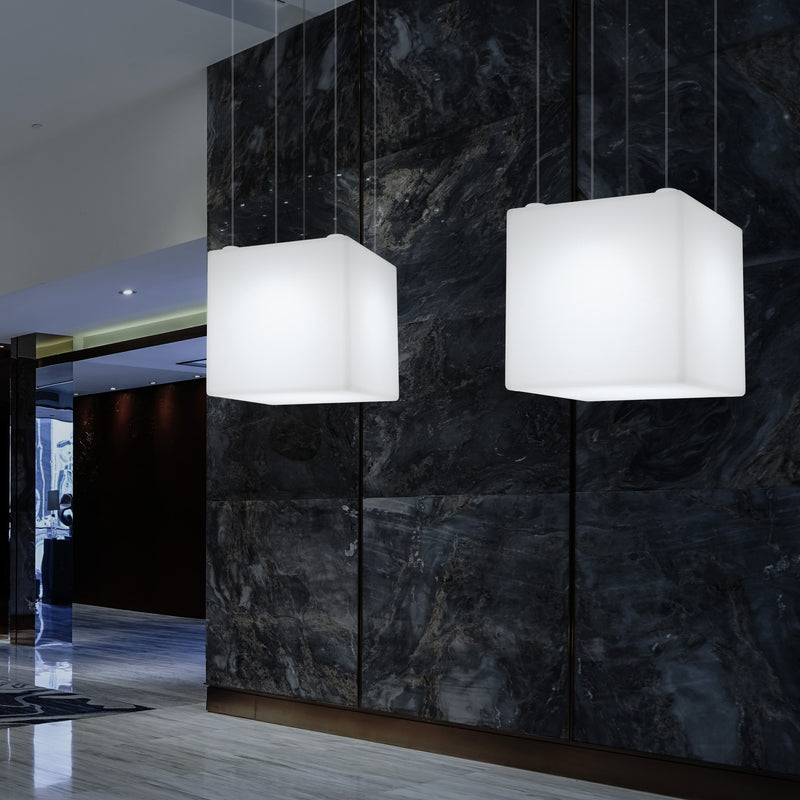 Lampe pendante en forme de cube éclairage LED géométrique au plafond 60 cm E27 RGB avec télécommande