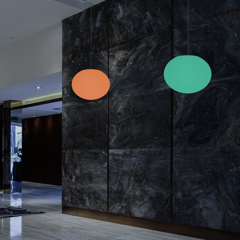 Suspension elliptique ovale, plafonnier avec changement de couleurs, lumière boule plate