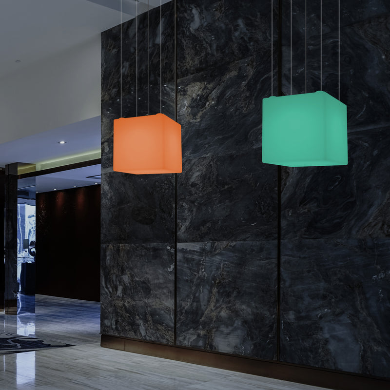 Plafonnier Cube à LED, lampe suspendue moderne RVB multicolore, 400 mm, lampe d'ambiance