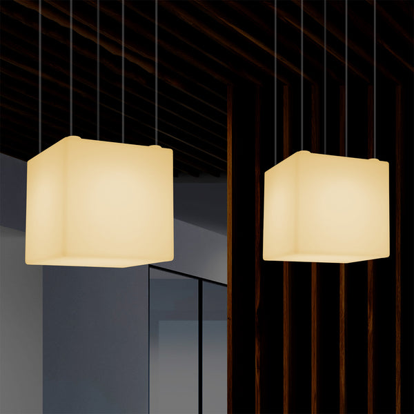 Lampe suspendue LED Cube, Plafonnier géométrique, 40 x 40 cm, E27, blanc chaud