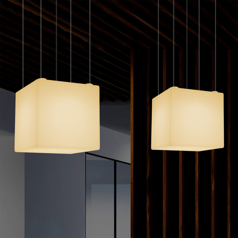 Lampe suspendue LED Cube, Plafonnier géométrique, 40 x 40 cm, E27, blanc chaud