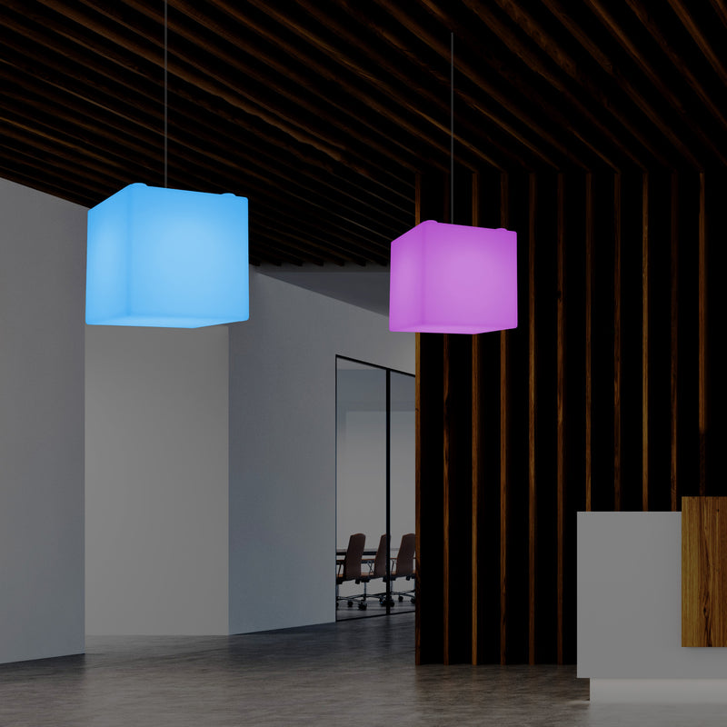 Plafonnier contemporain Lampe de suspension LED en forme de cube 300mm E27 changement de couleur RGB