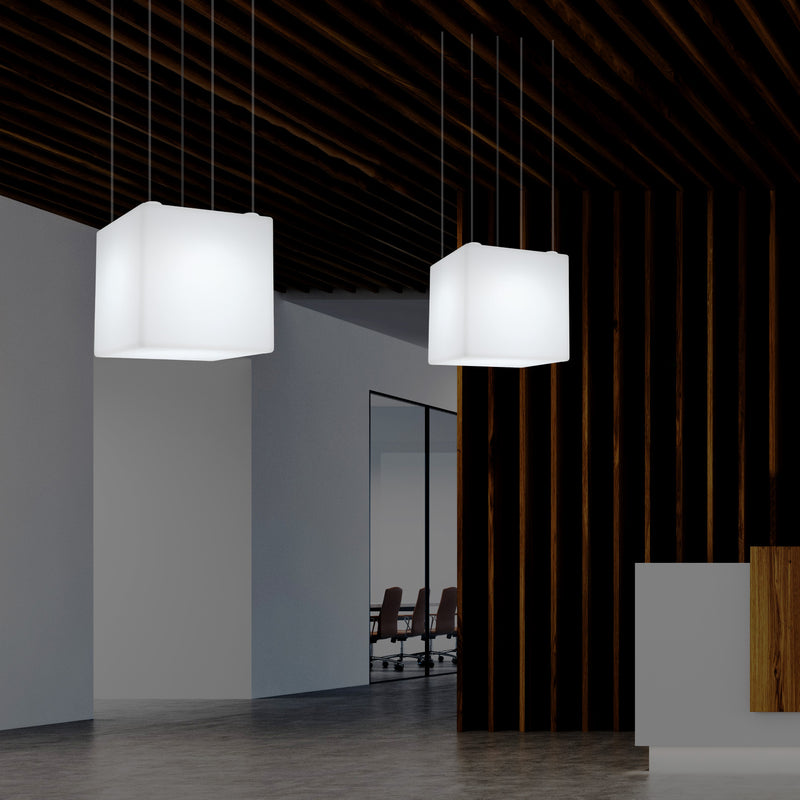 Plafonnier géométrique, éclairage suspendu à LED en forme de cube, 50 x 50 cm, E27, blanc