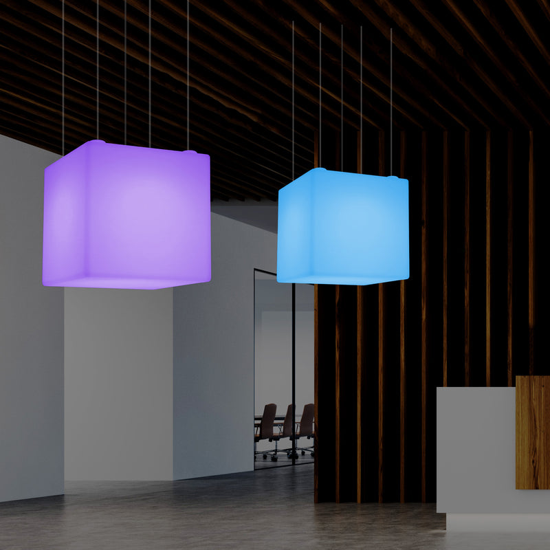 Lampe pendante en forme de cube éclairage LED géométrique au plafond 60 cm E27 RGB avec télécommande
