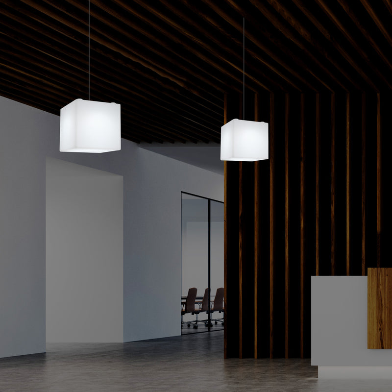 Éclairage de suspension Cube LED, Lampe pendante moderne, 200 mm, ampoule E27, lumière blanche
